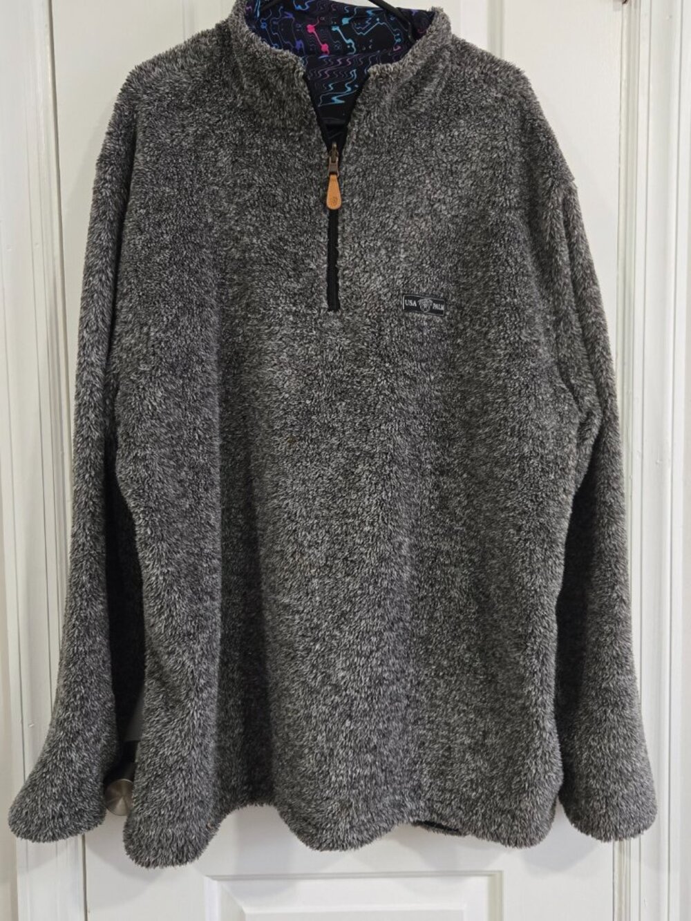 USA Palm Reversible Sherpa Fleece 1/4 Zip Pullover Men's XXL Abstract Print
